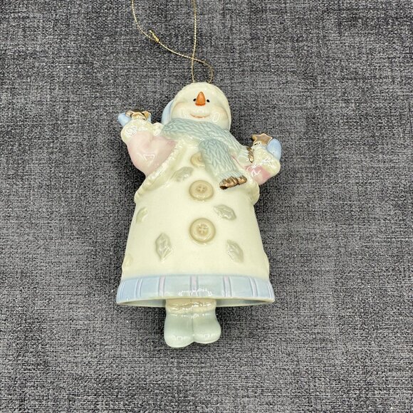 Formalities Ceramic Snowman Bell Ornament Dangling Feet Gold Stars Christmas - Picture 3 of 11